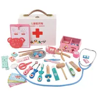 เด็กตลกคอสเพลย์ Doctor ทันตแพทย์ชุดเครื่องมือของเล่นกล่องไม้แกล้งทำเป็นเล่นของเล่นสำหรับทารก