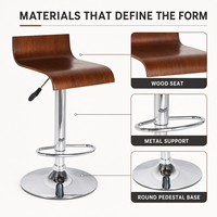 Tabouret de bar pivotant et réglable en hauteur en bois courbé pour cuisine, café et îlot de bar – Mobilier de bar personnalisé