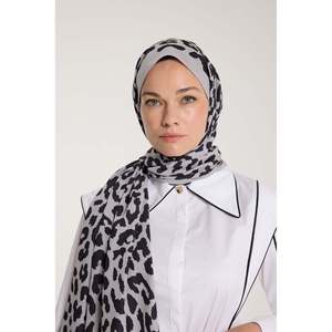 Pure Tone Shawl - Leopard Pattern - Soft Gray - Black - Leopard Pattern - Soft Gray - Black - Product Image 3