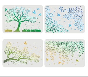 4Pcs Tái Sử Dụng Bay Chim Cây Chi Nhánh Giấy Nến 11.7X8.3 Inch Vật Liệu Vật Nuôi Cho Bức Tranh Trên Gỗ Tường Vải Chim Trên Cây Thiết Kế - Product Image 1