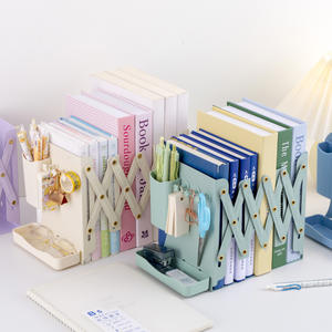 Support de livre télescopique en métal avec boîte à stylos, organisateur de bureau pour étudiants, porte-documents et fournitures scolaires - Product Image 3