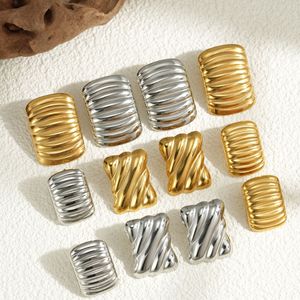 Châu Âu Mỹ Đơn Giản Hình Học Nhỏ Vuông Sóng Kết Cấu Thép Không Gỉ Bông Tai Phụ Nữ Cao Cấp Vàng Khuyên Tai Hợp Thời Trang - Product Image 2