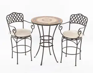 Compass 30" Round Marble Mosaic Bar Height Bistro Sets for Outdoor and Indoor Use