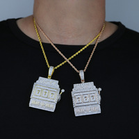 Collier pendentif numéro porte-bonheur 777 glacé en gros, bijoux hip-hop streetwear en CZ pour hommes