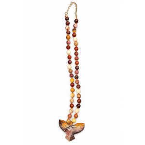 Collier Mala en perles de jaspe Mookaite avec pendentif Phénix en jaspe Mookaite - Symbole et art - Product Image 2