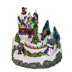 Ornamento Christmas Village cubierto de nieve con juego de música, 7 piezas de luz LED Lampara, tren y decoración giratoria para niños Navidad - Product Image 1