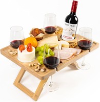 Porte-verre à vin en bambou, table de pique-nique pliable en bois portable pour l'extérieur, table à vin, mobilier d'extérieur, cadre en bois de pin