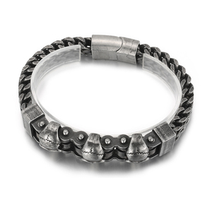 KALEN 220mm Punk <span class=keywords><strong>Triple</strong></span> Skull Charms bracciali a catena a spina di pesce in acciaio inossidabile per uomo - Product Image 2