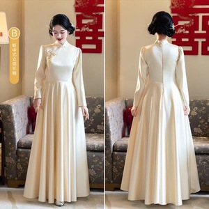 Bridesmaid Dresses Long Sleeve Satin Sweetheart Neckline Natural Waist Daily Wear Simple Style 2025 Autumn Winter - Product Image 3