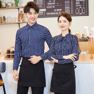 Unisex Hotel Trabalho Roupas Listras Manga Comprida Catering Empregado Workwear Homens Mulheres Twhere Net Café Bolo Cozimento Mesmo Serviço - Product Image 5