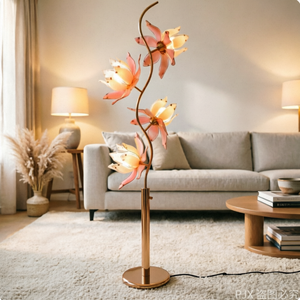 Modern LED Iron <b>Lotus</b> Floor <b>Lamp</b> with Glass Flower Shade Dimmable Warm White Light for Living Room Bedroom - Product Image 1