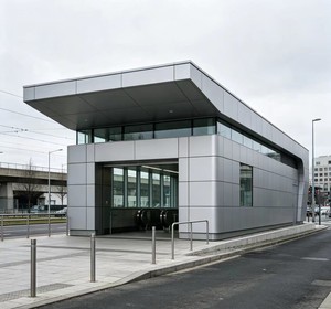 Revêtement en aluminium sur mesure, façade décorative en métal pour entrée de bâtiment - Product Image 1