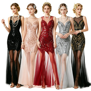 1920s <b>Sequined</b> Evening Gown Long Dress Sweetheart Neckline Sheath Vintage Organza <b>Red</b> Natural Waistline Women Formal Party Wear - Product Image 1
