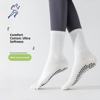 Chaussettes de yoga et de Pilates professionnelles antidérapantes à 5 doigts séparés en coton, élasthanne et nylon, motif uni, tricotées