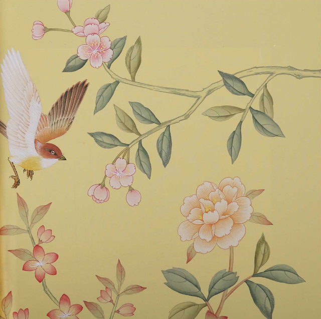 Orient Style Birds & Flowers Chinese Design Wall Mural Embroidered Wallpaper