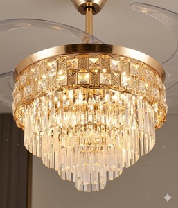 Luxury Crystal <b>LED</b> <b>Ceiling</b> Fan with Retractable Blades Remote Control Silent Chandelier <b>Light</b> for Home Decor Room usage - Product Image 4
