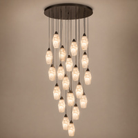Lustre LED en albâtre naturel personnalisé, grande lampe suspendue artistique avec fonction de protection des yeux pour salon