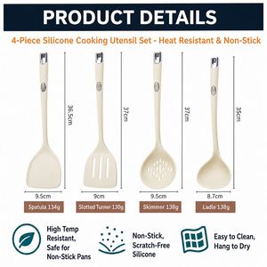 LA Custom Logo 4Pcs Food Grade <b>Silicone</b> Cooking <b>Utensils</b> <b>Set</b> Free Non-Stick Stir-Fry Frying Grilling Easy Clean OEM ODM - Product Image 2