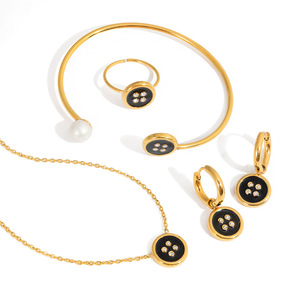 Conjunto de Joyería de Acero Inoxidable para Mujer con Perlas y Diamantes, Collar, Anillo y Pendientes con Engaste de Bisel, Regalo, Accesorio de Moda - Product Image 5