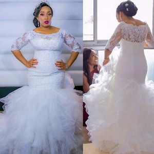 White Off Shoulder Lace Mermaid Wedding Dress Long Sleeve Ruffles Natural Waistline 2026 Factory Direct Stock - Product Image 1