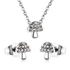 Ensemble de bijoux en strass en forme de champignon, pendentif et boucles d'oreilles en acier inoxydable doré et argenté, bijoux fins pour femmes, à porter au quotidien - Product Image 5
