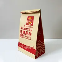 Sacs d'emballage alimentaire jetables en papier kraft à fond carré pour hamburgers et pains à emporter, épais, laminés, imprimés, sans plastique