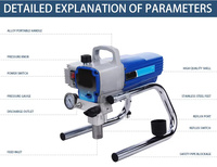 Pistolet de pulvérisation électrique professionnel haute tension sans air pour peinture au latex domestique DIY, 3000 PSI, capacité de la cuve 2 L