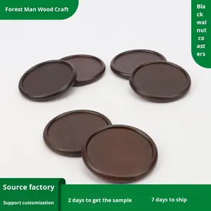 Baki alas bundar kayu padat kenari hitam kreatif tikar kopi gabus terisolasi panas untuk cangkir teh kopi bekam - Product Image 3