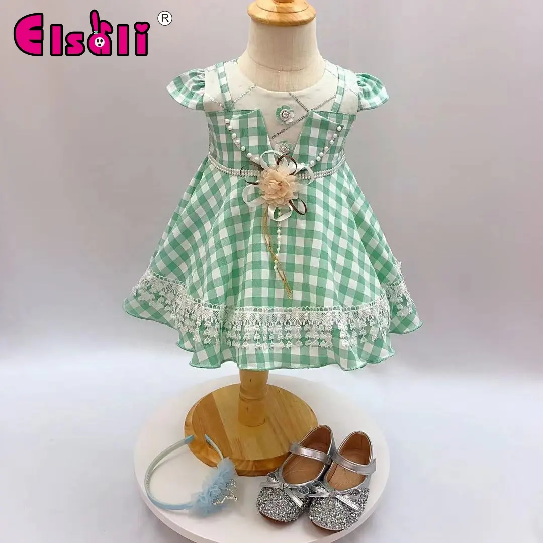 Elsali-Conjunto de ropa para niños, falda a cuadros con mallas, informal