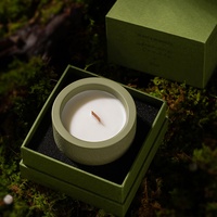 Bougie parfumée en cire de soja dans un pot en céramique à texture ciment, mèche en bois, 160g, boîte cadeau artisanale pour la décoration de la table à la maison