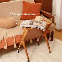 Table d'appoint en bambou personnalisée en forme de Z avec roulettes et étagère de rangement ouverte