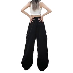 Pantalon d'été tout-en-un pour femmes rétro transfrontalier 100% polyester décontracté pantalon droit plissé jambes larges et amples - Product Image 5