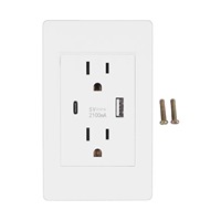 SLS 118 Type US Standard 15A Power Wall Socket Glass/PC Panel avec deux prises 2 Ports Type-C Chargeur USB 110-250V