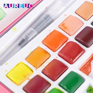 AUREUO 18 renkler taşınabilir teneke kutu kuru suluboya boya çiçek Watercolour seti ile dolma kalem