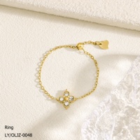 Fabricant de bijoux tendance pour femmes, anti-allergique, plaqué or 18 carats, acier inoxydable 304/316, fleur, diamant coloré, chaîne fine, bague