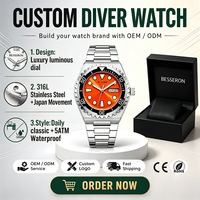 Montres de plongée pour hommes, fabrication directe d'usine, OEM, ODM, logo personnalisé, acier inoxydable 316L, mouvement japonais, étanches, marque privée