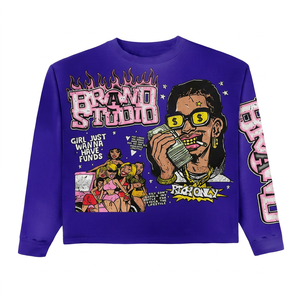 <b>Men's</b> Long Sleeve Purple Sweatshirt With Graphic Print Street Style O-Neck Regular Fit - Product Image 1