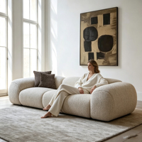 Canapé Modulaire Minimaliste Moderne en Tissu Bouclé Teddy, Canapé Nuage Droit 3 Places, Mobilier de Salon de Luxe