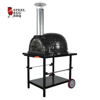 Four à pizza moderne de 26 pouces sur chariot, portable, en céramique, au charbon de bois, avec surface antiadhésive, support mobile en acier inoxydable de haute qualité