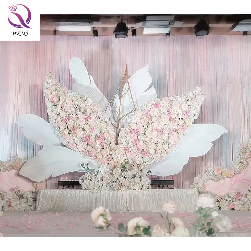 Alat Dekorasi panggung besar, hiasan panggung pernikahan layar bulu besi ornamen latar belakang