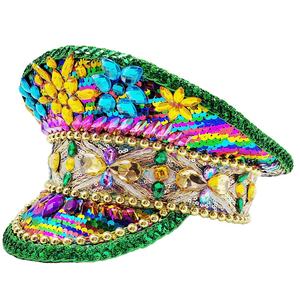Manwu Factory Unisex Púrpura Verde y Oro Adornado <span class=keywords><strong>Sombrero</strong></span> de Capitán para Fiesta de Desfile al Aire Libre-Mardi Gras y Burning Man - Product Image 3