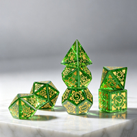 Ensemble de 7 dés de jeu de rôle DND en verre cristal K9 vert, motifs D6 D20 D12, faits à la main, dés polyédriques D00 D10 avec logo personnalisé pour jeux de société