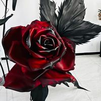 Pupupig Roses géantes noires et rouges réalistes faites à la main, ajoute une touche romantique éternelle, ne s'estompent jamais, pour vitrine, anniversaire, fête des Mères, Noël