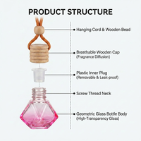 Vente en gros de flacons de parfum pour voiture en verre transparent de 8 ml, flacon diffuseur de parfum pour voiture rechargeable sur mesure avec bouchon en bois - MOQ 10000 pièces