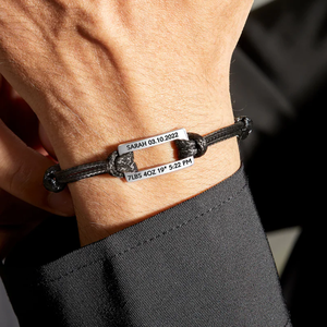 Bracelet personnalisé pour papa, bracelet rectangulaire avec nom de bébé et date de naissance, bijoux pour papa, cadeau de Noël pour lui - Product Image 4