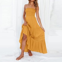 Blanc Sexy couleur unie élégante longue robe de soirée femmes soutien-gorge sans manches dentelle épissure robe de bal grande taille décontracté femmes robe