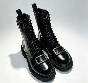 Bottines en cuir verni pour femmes, bout rond, antidérapantes, semelle extérieure en caoutchouc imperméable, toutes saisons, chaussures pour femmes, bottes de neige - Product Image 2