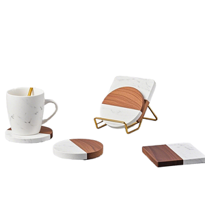 Sous-verres modernes en bois et marbre blanc, tapis et coussinets personnalisés en gros - Product Image 4