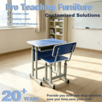 Ensemble de bureau et chaise d'école réglables avec siège bleu, table d'étude à cadre gris avec boîte de rangement, mobilier de classe pour enfants