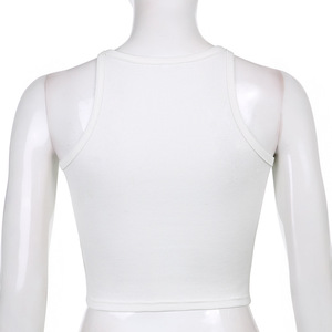 Camiseta sin Mangas de Algodón Blanca Informal para <span class=keywords><strong>Mujer</strong></span>, Top Corto Ajustado de Canalé para Fitness - Product Image 6